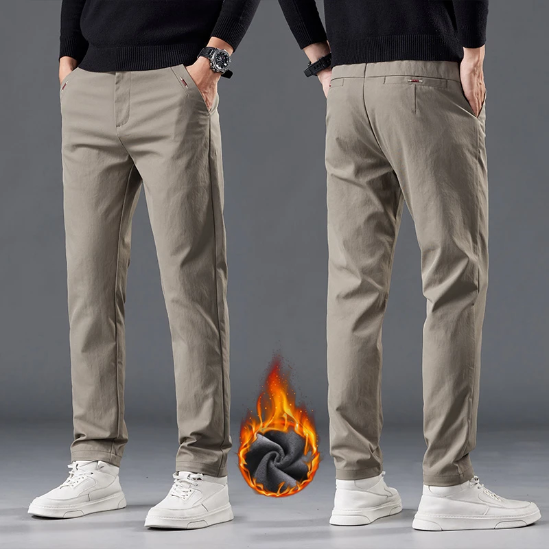 男士秋冬新款休闲裤加厚宽松百搭时尚弹力中高腰直筒裤男款长裤