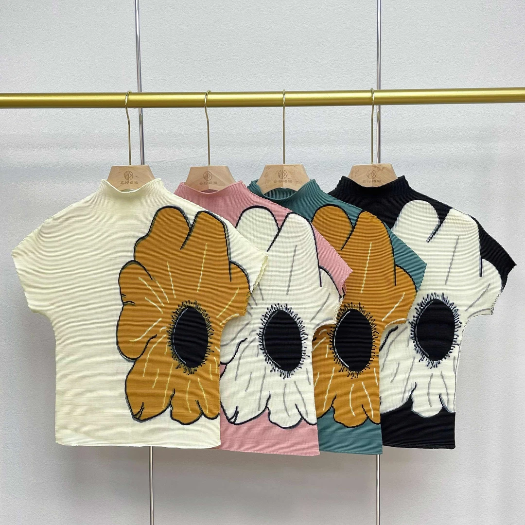 褶皱高领打底修身百搭上衣加绒圆领韩版罩衫薄款短袖精致洋气夏季