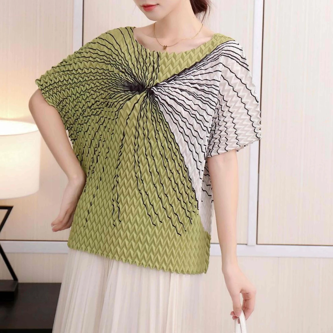 嘉柠新款时尚百搭透气薄款线条菠萝格夏季上衣洋气气质显瘦宽松款