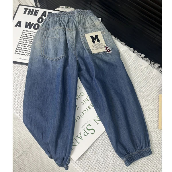 舅舅严选童装儿童夏季韩版渐变薄款百搭休闲裤九分牛仔裤 D1051