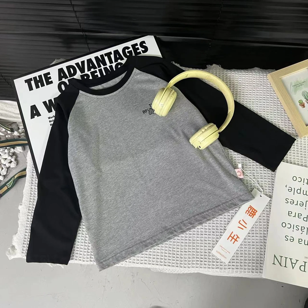 舅舅严选童装儿童春秋季韩版纯棉圆领百搭插肩袖长袖T恤  C88021