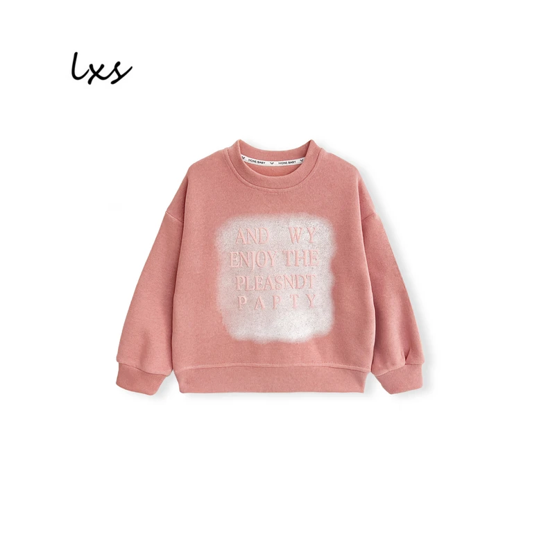 抓毛薄绒童装秋冬韩版百搭喷白字母印花长袖儿童圆领套头卫衣Q366