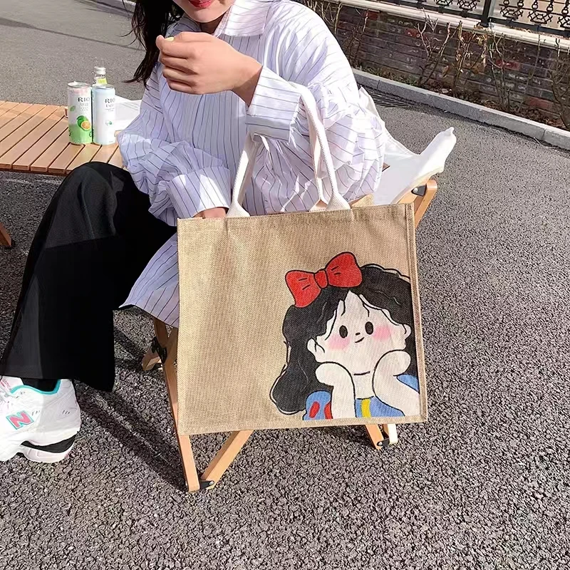 手工DIY创意简约甜美珍珠少女白雪公主涂鸦包材料包ins卡通手提包