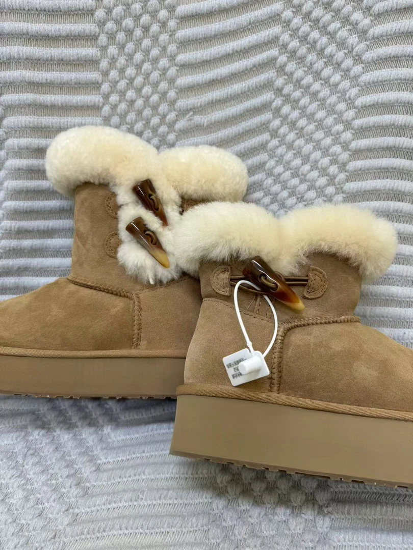 【厚底牛角扣】一粒扣二粒扣厚底牛角扣款雪地靴皮毛一体