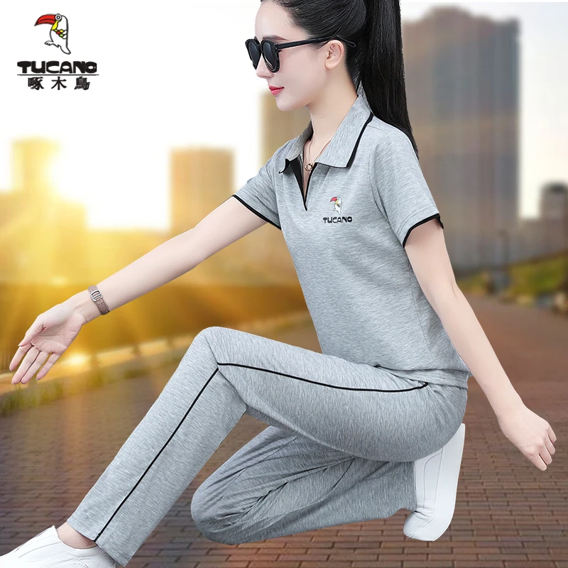 翻领运动服套装女夏季2024新款中年妈妈款洋气夏装时尚短袖两件套