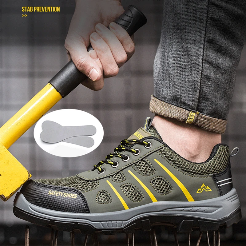 劳保鞋男款防砸防刺穿工作轻便钢包头网面透气防滑安全鞋防撞超纤