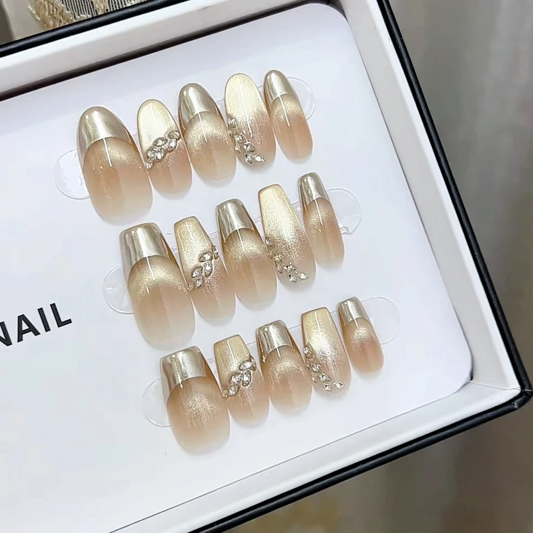 纯手工秋季新款光疗穿戴甲茶颜悦色猫眼美甲贴片可拆卸