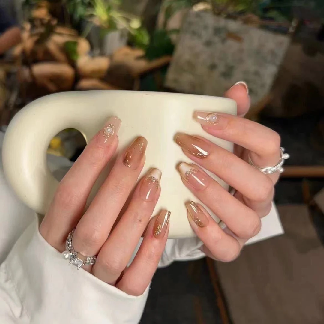 纯手工光疗美甲美拉德穿戴甲成品重复使用美甲贴片可拆卸美