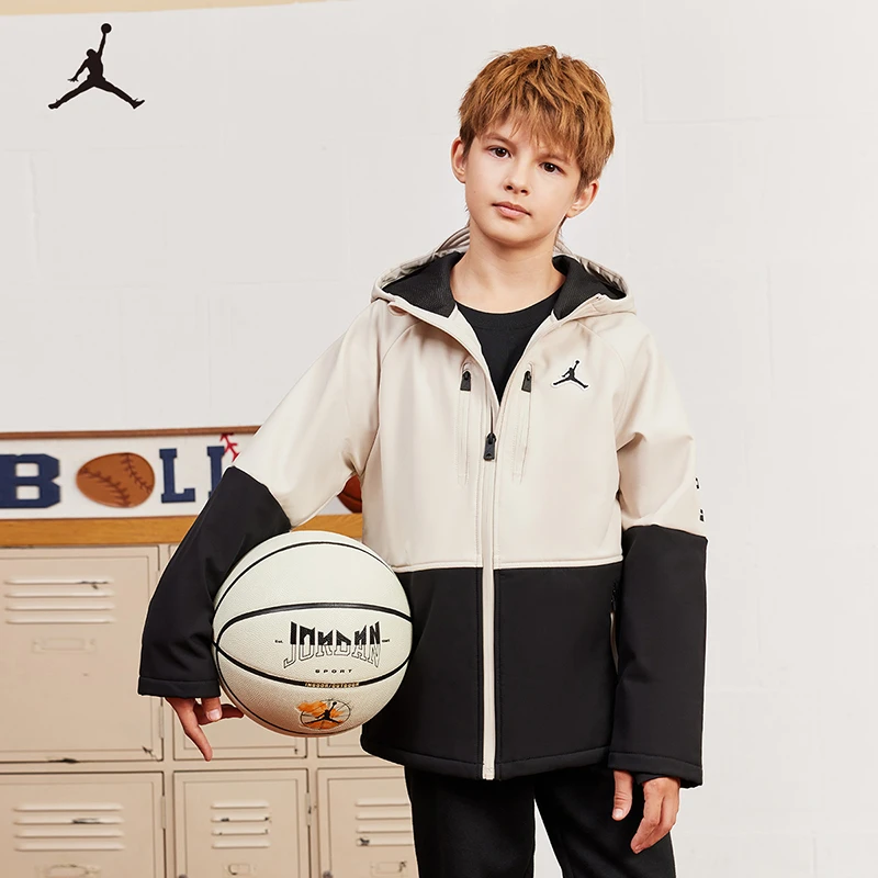 Air Jordan童装男女童三防加绒保暖连帽风衣秋冬儿童防风运动外套