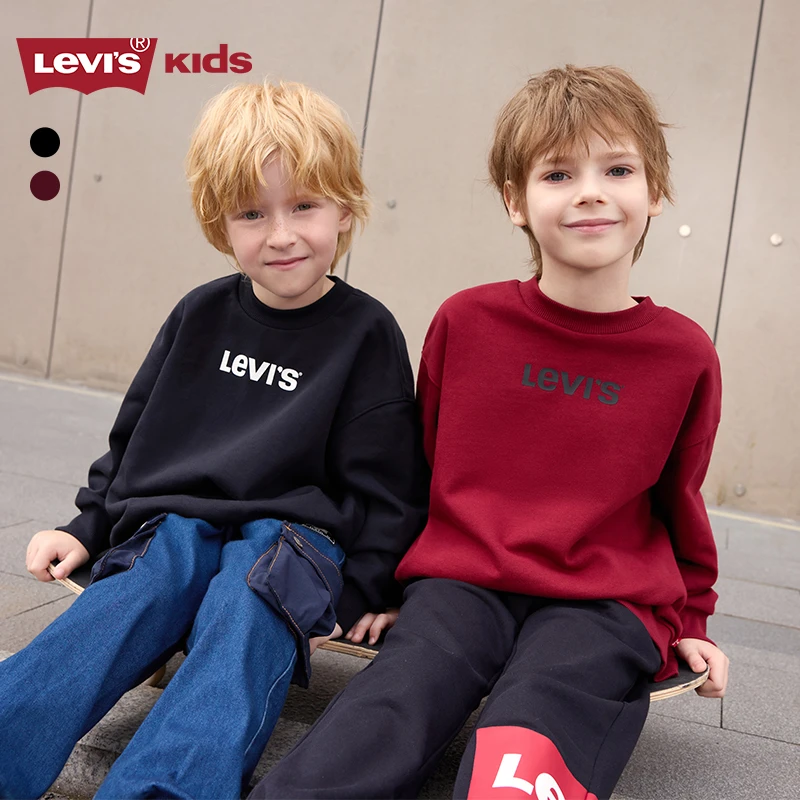 Levi's李维斯童装男童圆领印花卫衣春秋儿童休闲运动长袖上衣