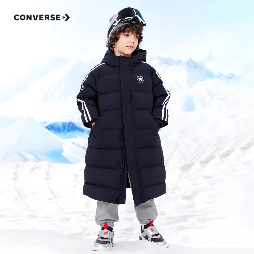 Converse匡威童装男女童长款过膝保暖连帽羽绒服冬季儿童防风外套