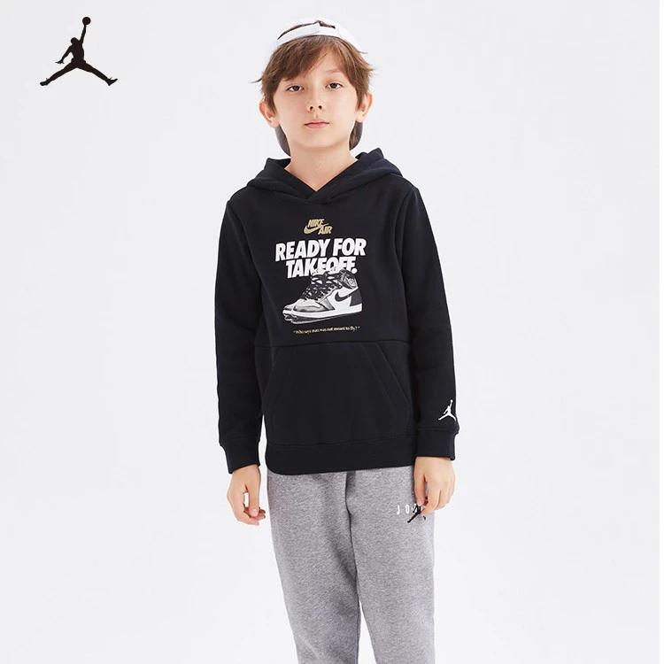 AIR JORDAN童装男童加绒保暖连帽卫衣秋冬新款儿童休闲运动上衣