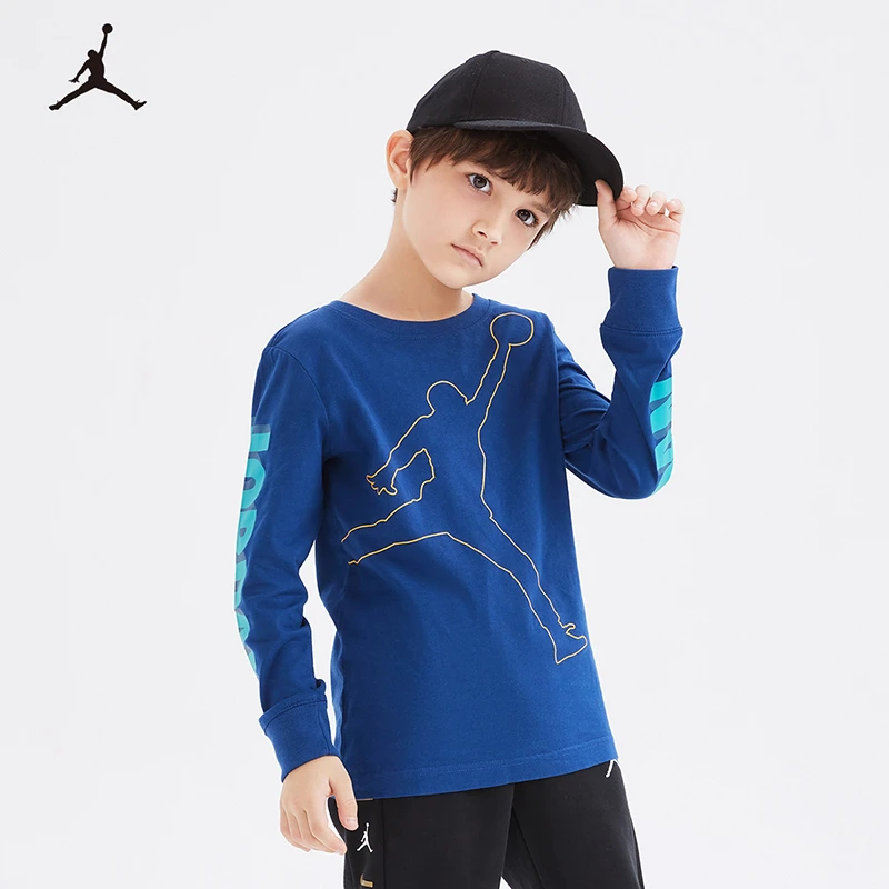 AIR JORDAN童装男童圆领印花长袖T恤春秋款休闲时尚百搭儿童上衣