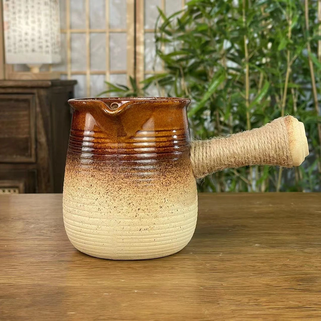 粗陶侧把罐罐壶家用复古手工缠麻绳防烫设计大容量带过滤茶具2330