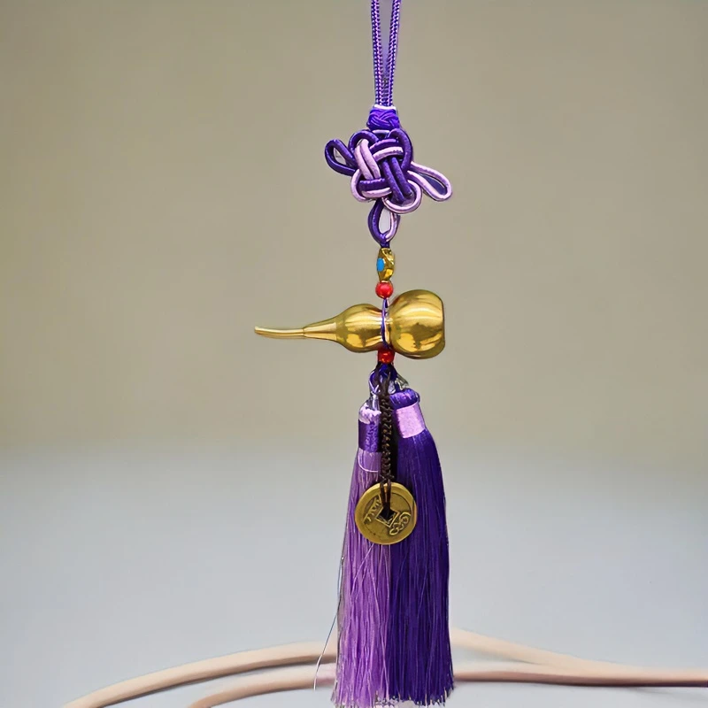 紫色流苏黄铜葫芦挂件摆件整体高度约35cm