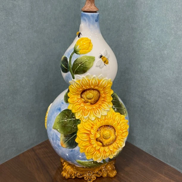 陶瓷手绘太阳花宝葫芦摆件蒸蒸日上家居摆件客厅 高35CM 肚径18CM
