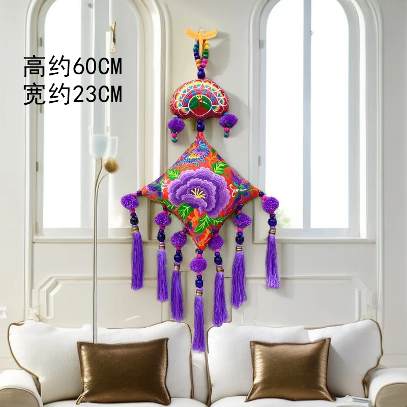 【牡丹紫色】刺绣龙年新年春节装饰福字挂件喜庆挂饰中国结年60×23