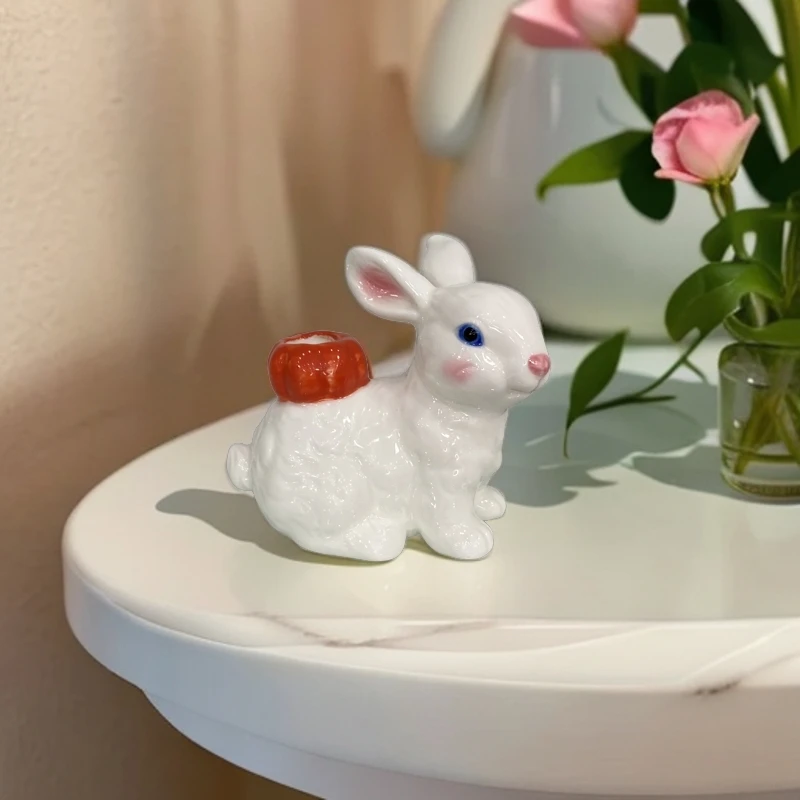 珐琅瓷白玉兔子牙签盒摆件田园个性精美工艺品礼品尺寸高8CM长9CM