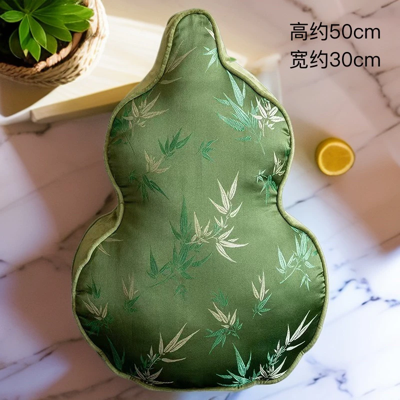 新中式葫芦抱枕客厅沙发绿色竹叶刺绣靠垫异形摆件轻奢高级感腰枕