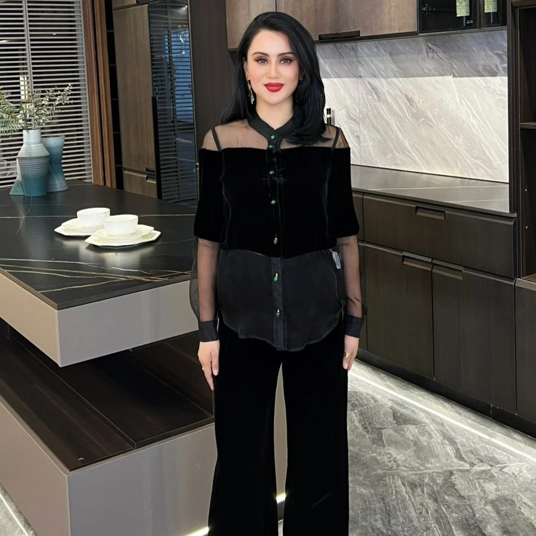 MUBINE 2023年新款高端轻奢气质拼接衬衣阔腿裤套装2350（特价）