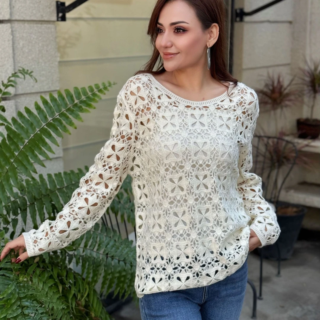 MUBINE 新款百搭轻薄宽松圆领设计感镂空上衣 24211（特价）