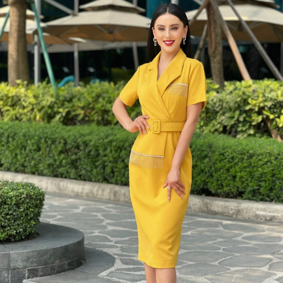 MUBINE 赫本风高端气质收腰修身中长款西装裙2333（特价）