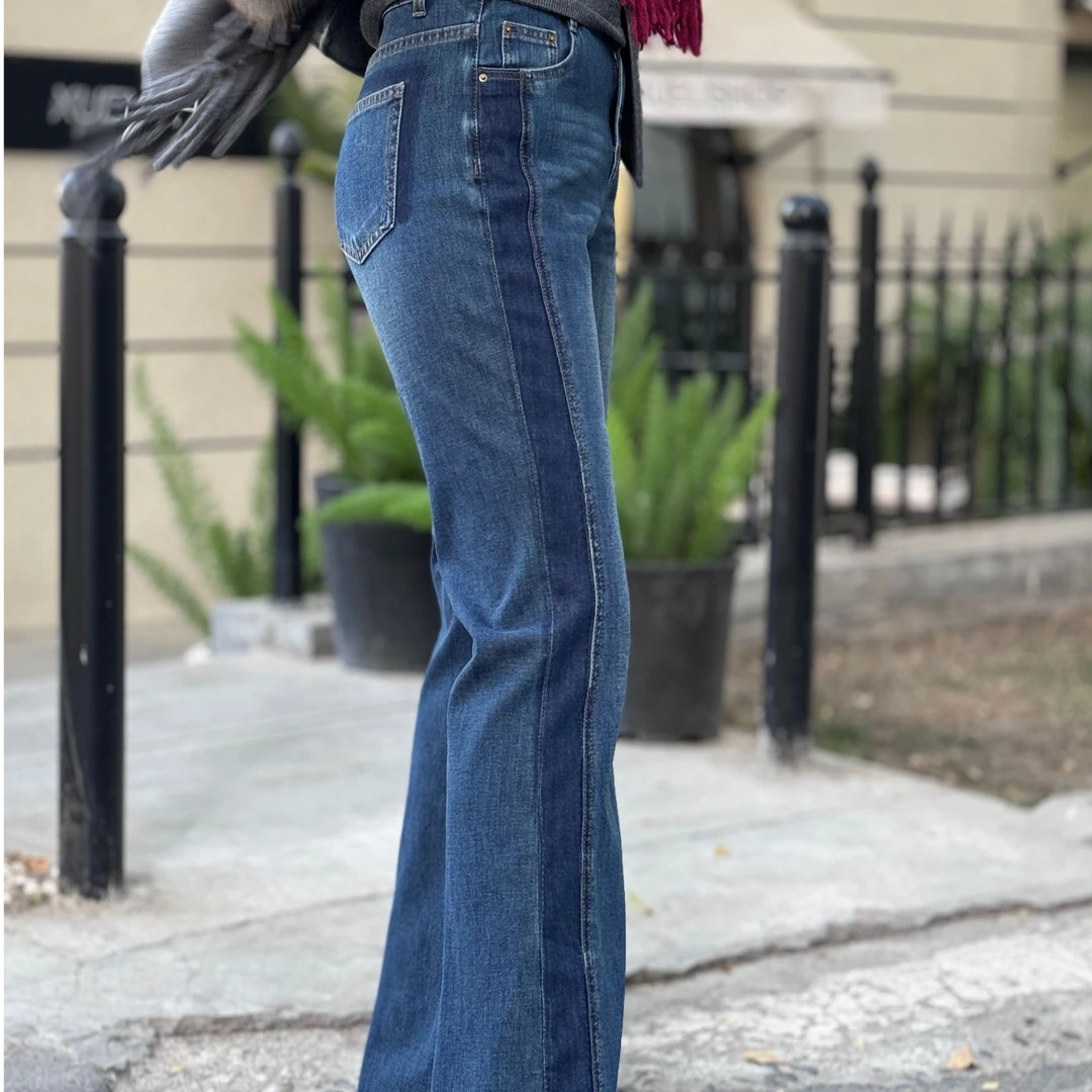 MUBINE 新款时尚显瘦弹力气质高腰喇叭牛仔裤 24210（特价）