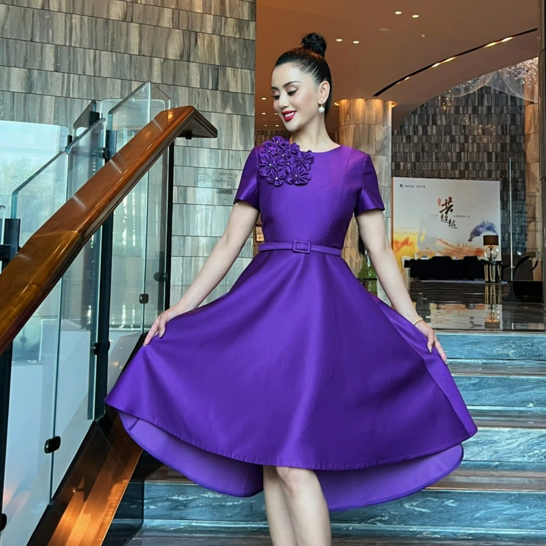 MUBINE 新款女人味圆领短袖收腰中长款连衣裙 2357显瘦（特价）