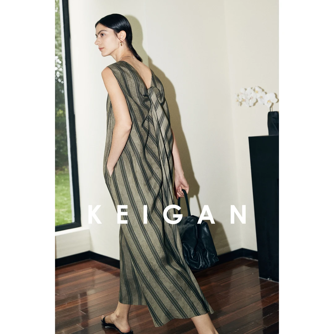 KEIGAN/开间天然树皮揉纸皱肌理扭结显瘦宽松夏季上衣连衣裙法式