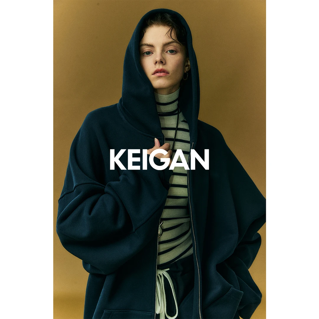 KEIGAN/开间明星同款舒适澳洲磨绒廓形连帽卫衣外套显瘦