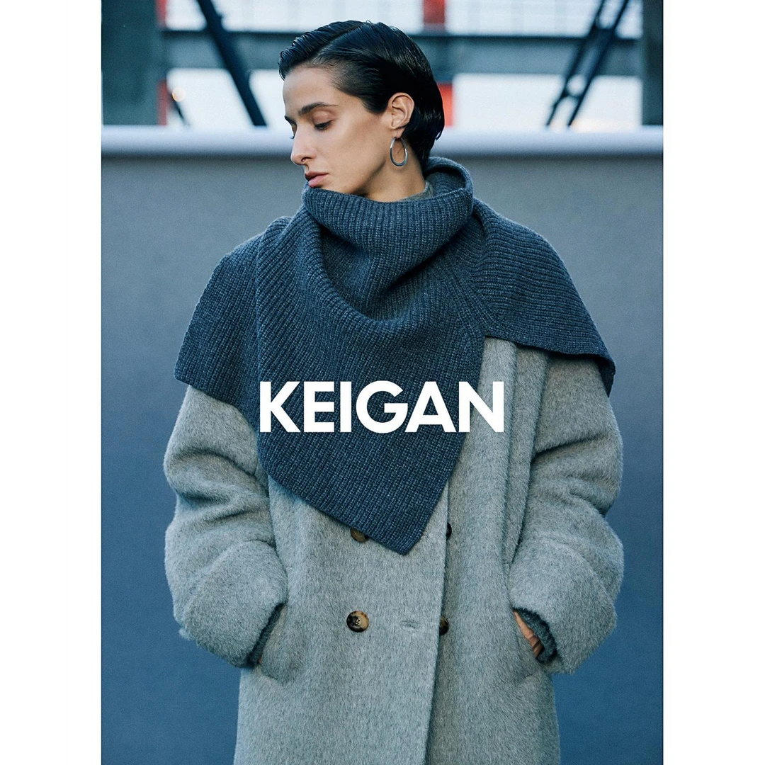 KEIGAN/开间造型神器超细美利奴羊毛羊绒高领开衩针织披肩大围脖