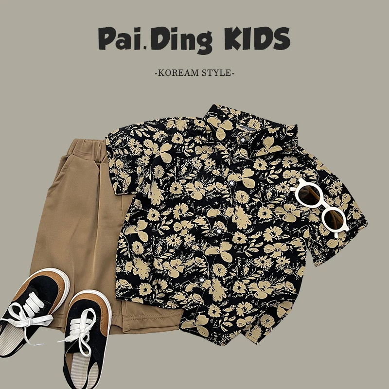 【派町现货】夏装儿童韩版日常百搭宽松休闲衬衫裤子套装SJ2598