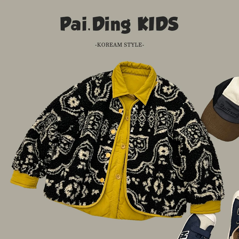 【派町】冬儿童韩版时尚假两件潮流撞色宽松保暖翻领外套HCXZ3610
