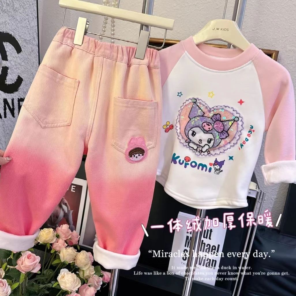 儿童一体绒加绒休闲裤2023秋冬新款韩版洋气女童宝宝加厚保暖裤子