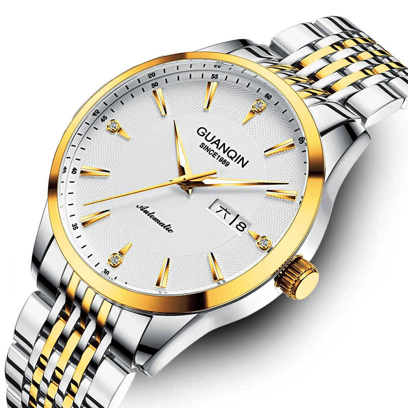 新款冠琴手表男款全自动机械表精钢带简约商务官方正品男士腕表