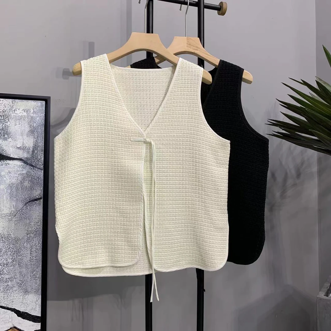 【古琦推荐】早秋新款女装V领盘扣纯色不规则无袖宽松马夹32067