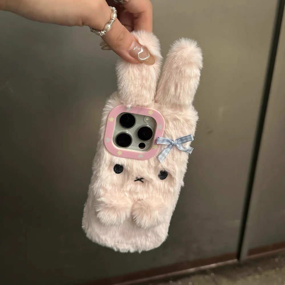 趣味可爱毛绒耳朵兔子手机壳适用于iPhone16promax苹果15/14/13女