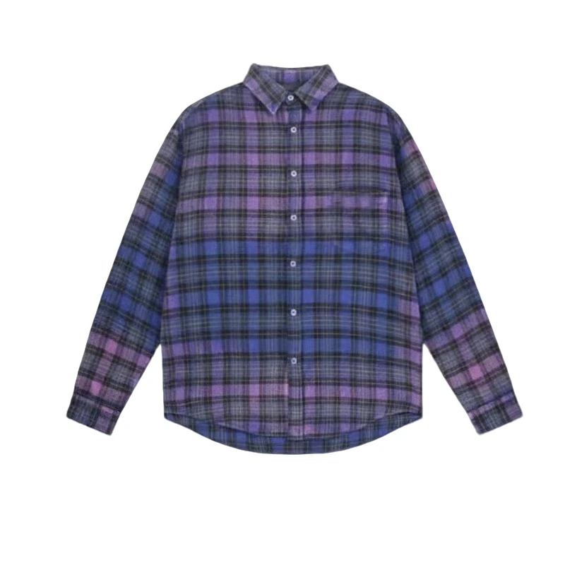 秋季男士磨毛格子衬衫外套格纹长袖宽松上衣