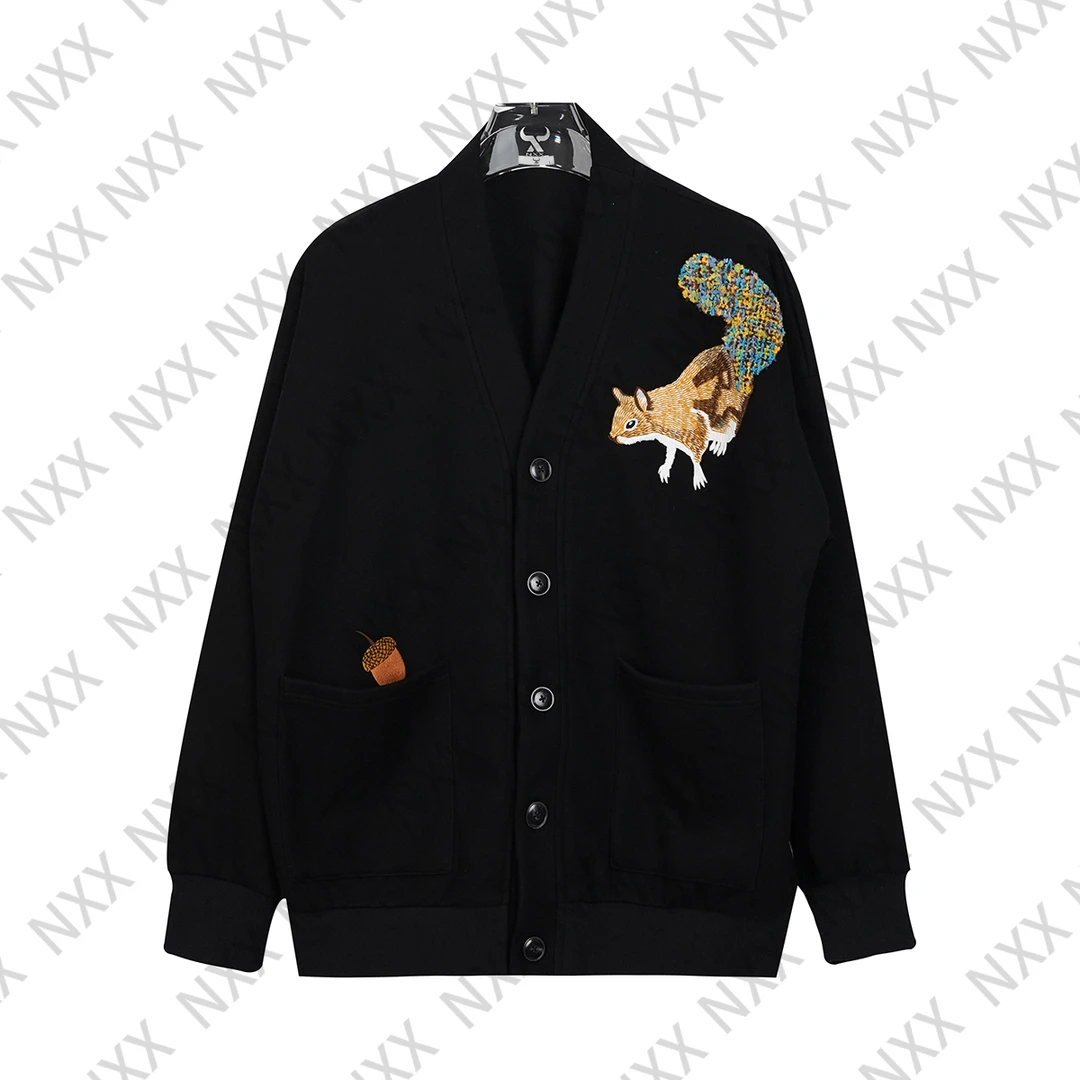 【NXX】设计师轻奢松鼠系列刺绣加绒百搭休闲秋冬长袖男女卫衣开衫