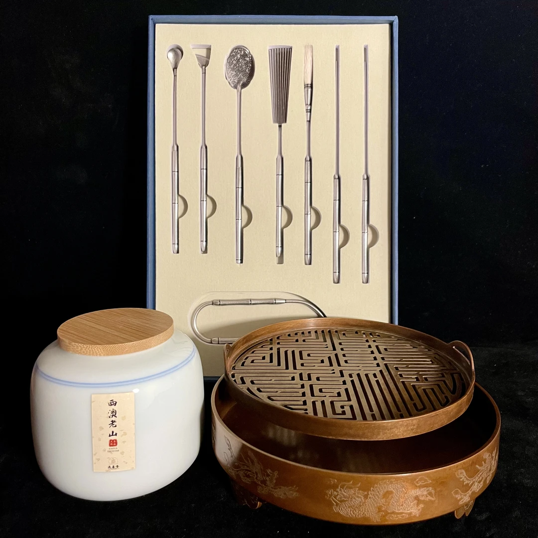 新手打篆套装 荷尖铜柄七件套 打篆工具老银色香道工具全套