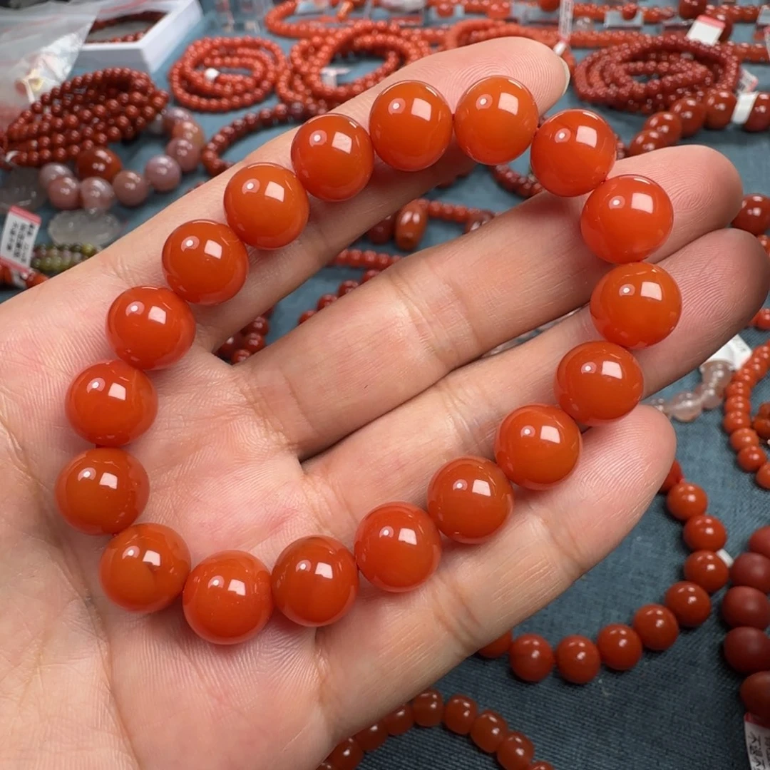南红玛瑙手链未镶嵌毕业级10+柿子红手串