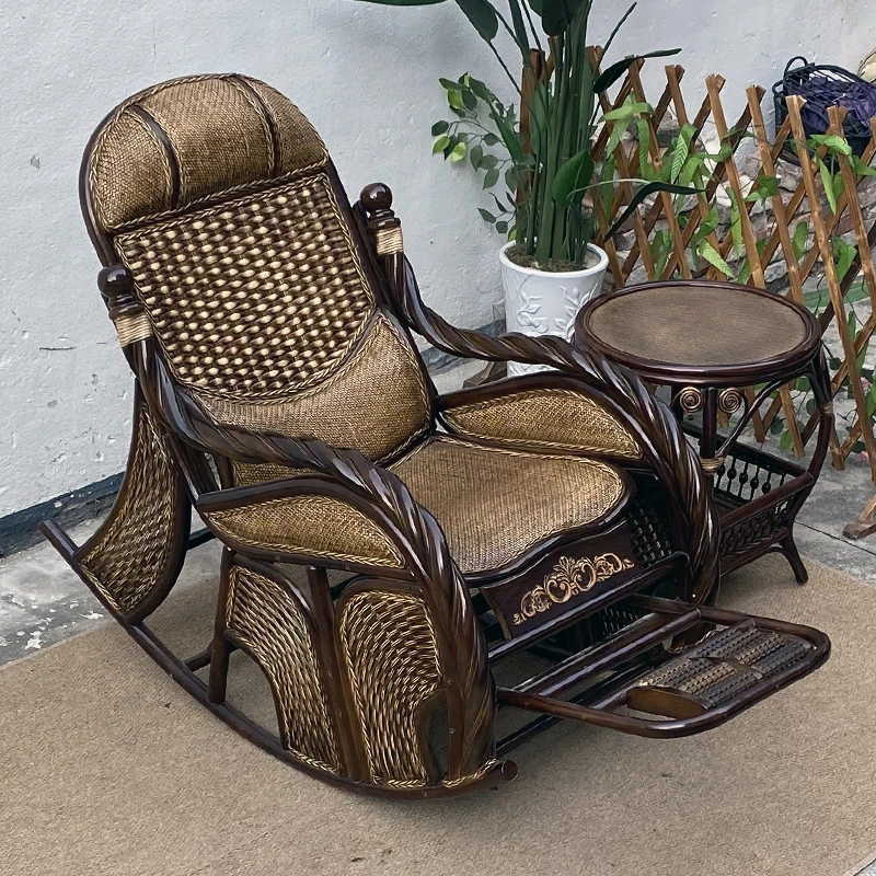 【真藤世家】豪华双枕扭藤摇摇椅手工藤编午睡椅家用休闲椅阳台客厅