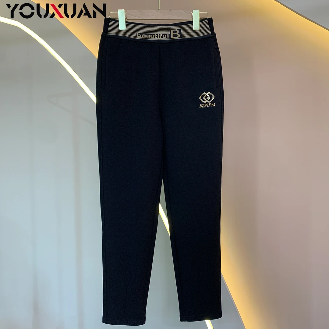 2023秋冬新款时尚显瘦百搭弹力高腰裤子女士休闲黑色长裤59076.