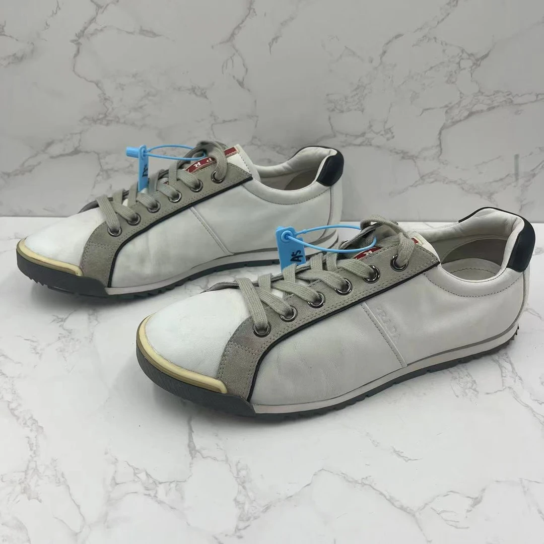 [聚星折扣]PRADA/普拉达/95新/白色时尚休闲男士低帮板鞋42欧码