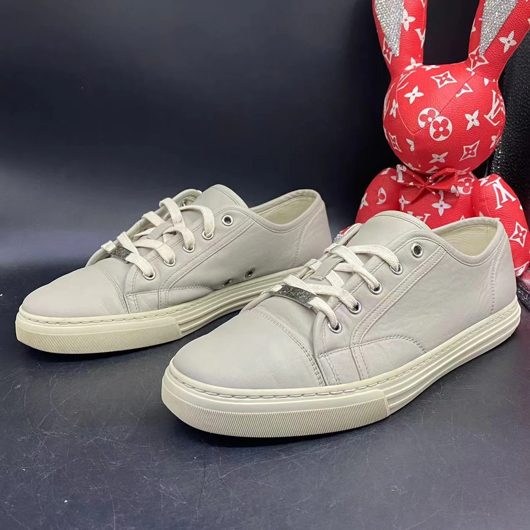 【聚星福利】GUCCI/古驰95新男休闲米白色皮质板鞋42.5欧码ddm1007