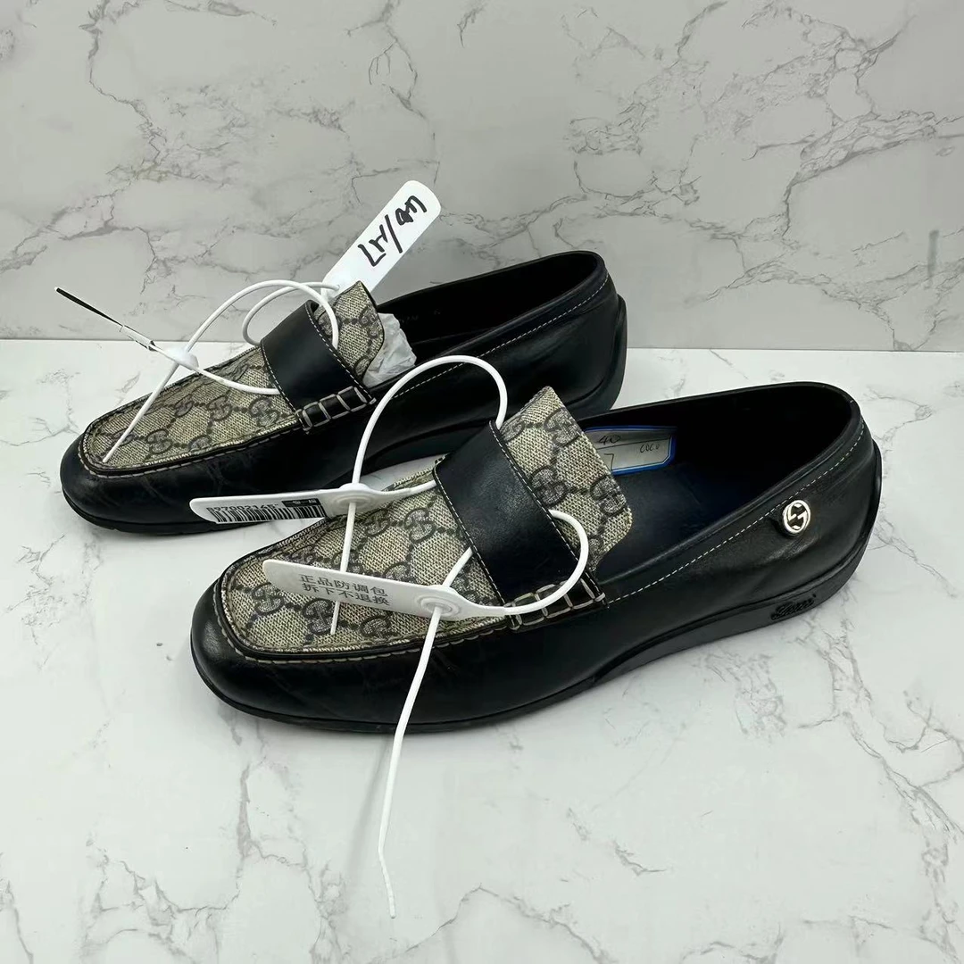 【聚星折扣】GUCCI/古驰二手男士棕色半印老花休闲时尚商务乐福鞋40