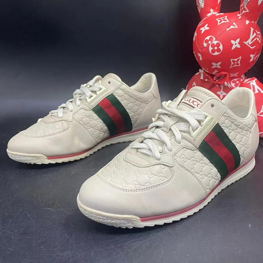 【聚星福利】GUCCI/古驰95新男士白色印花高尔夫板鞋38欧码ddm1072