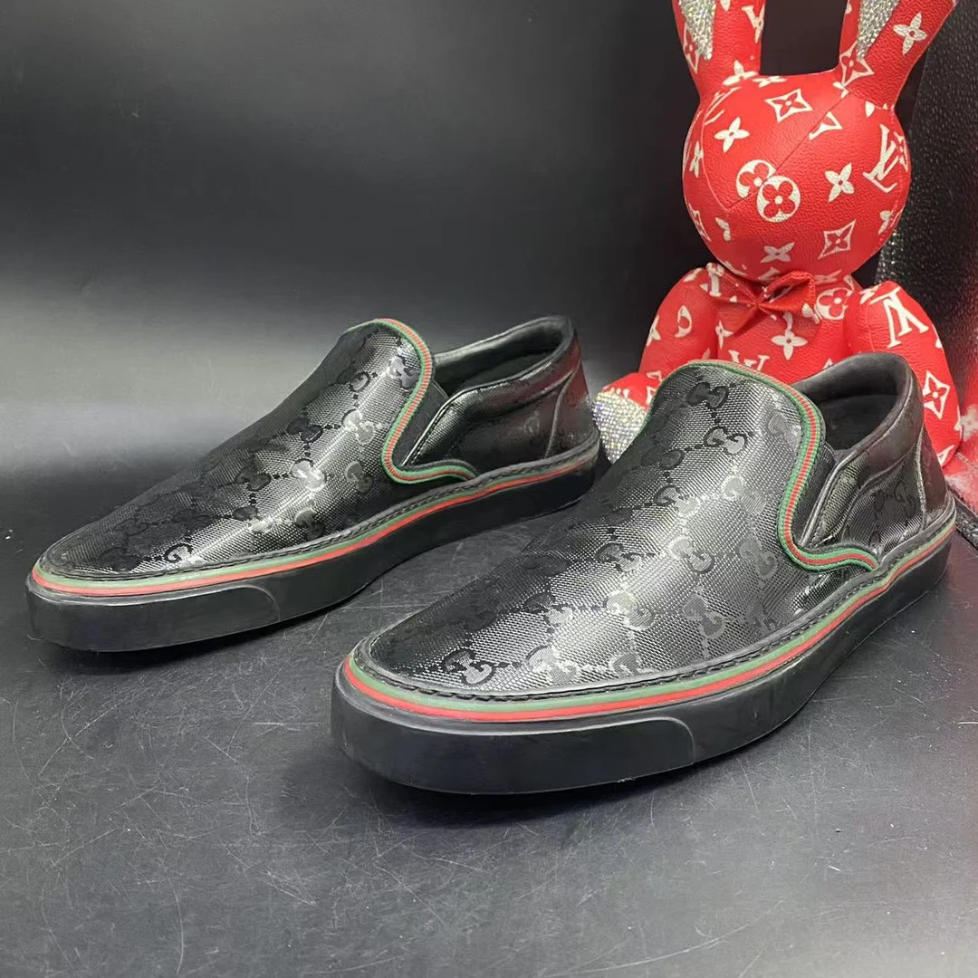 【聚星福利】GUCCI/古驰95新男黑色暗纹一脚蹬板鞋41.5欧码ddm1423