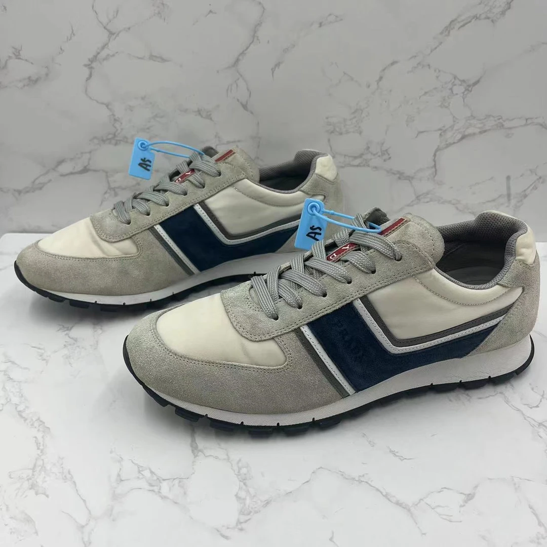 [聚星折扣]PRADA/普拉达/95新/白灰时尚休闲系带男士运动鞋44欧码