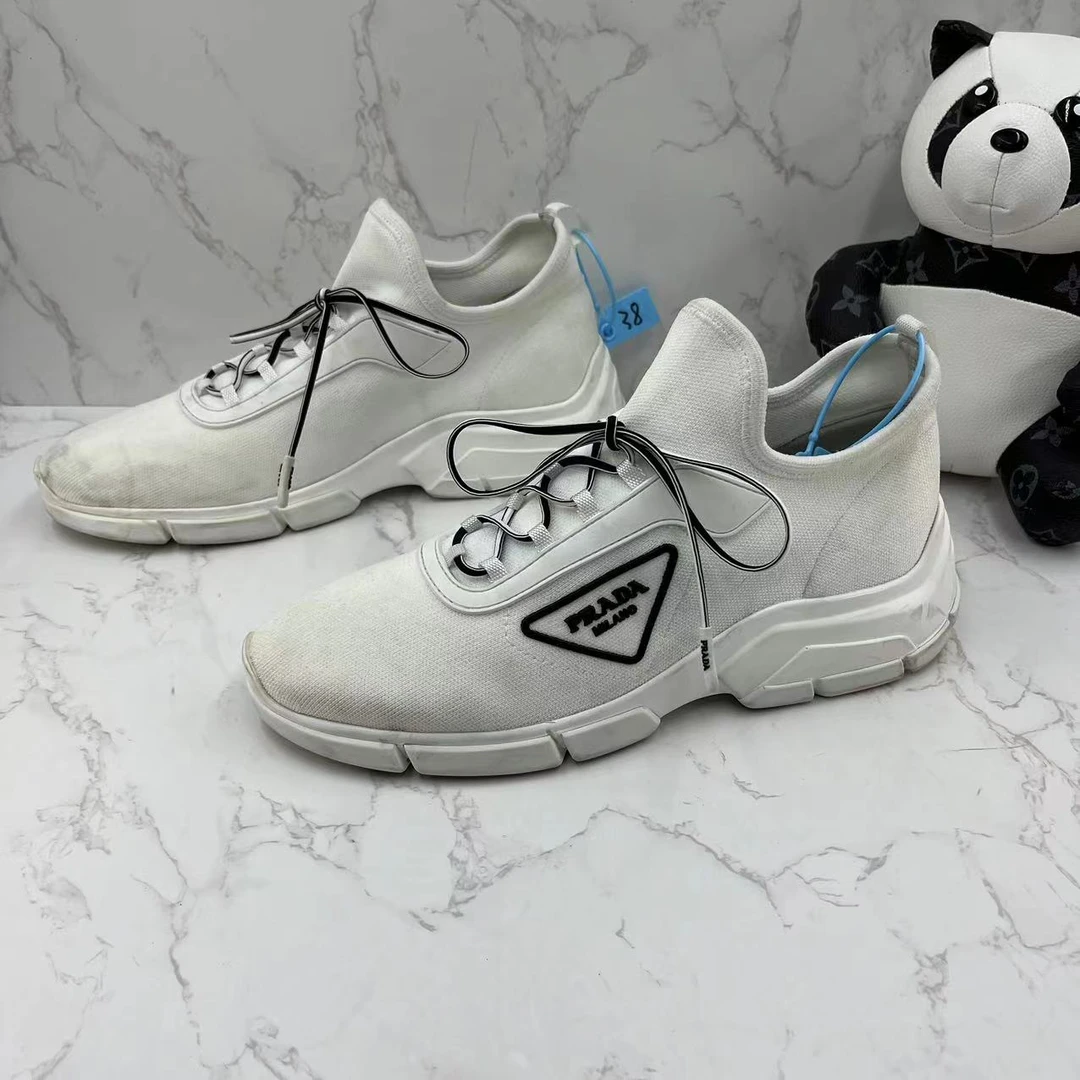 【聚星福利】Prada/普拉达95新男士白色帆布倒三角休闲时尚运动鞋38